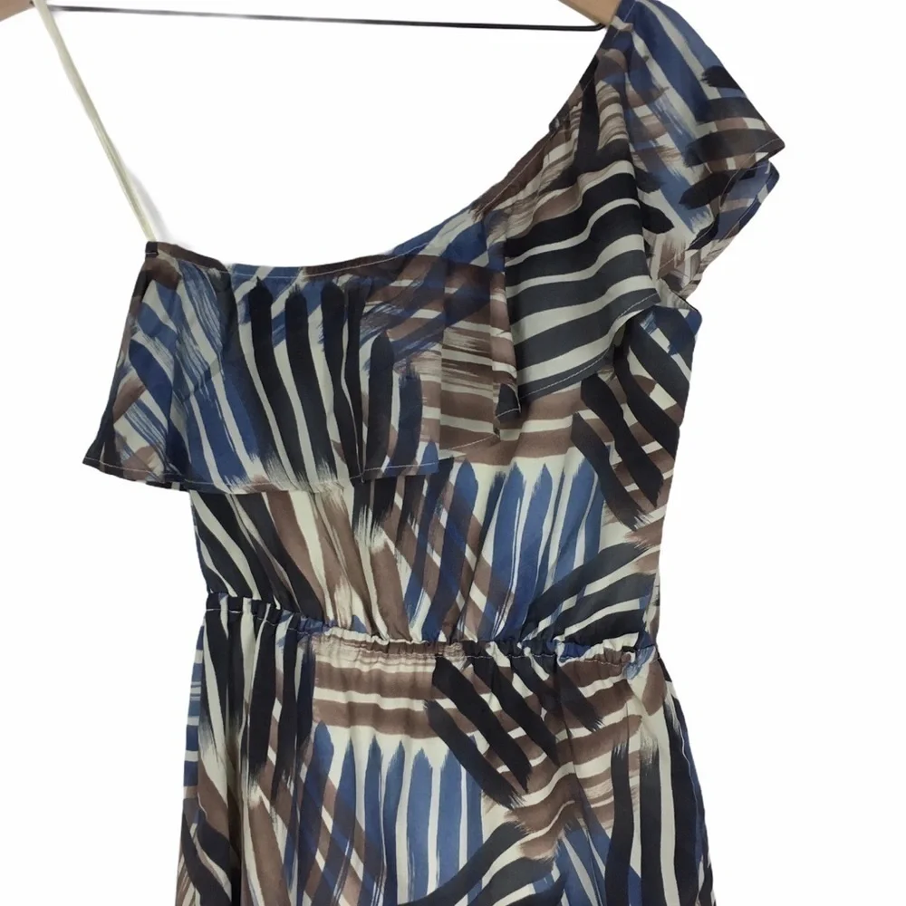 BANANA REPUBLIC Dress One Shoulder Ruffle Stripe Paint Swipe Abstract Size 0